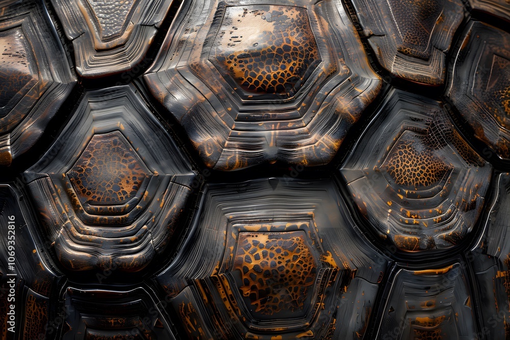 Aufkleber close-up of a turtle shell showcasing intricate patterns and textures