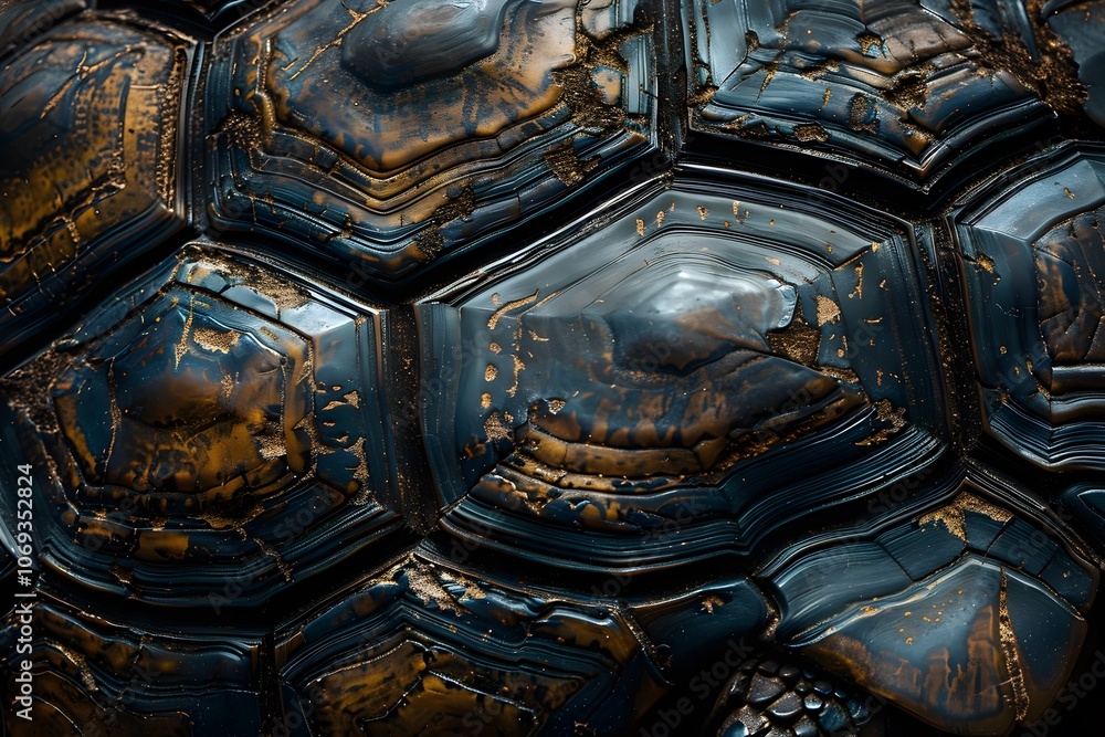 Aufkleber close-up of a turtle shell showcasing intricate patterns and textures