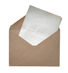 The open brown post envelope on a white background.
