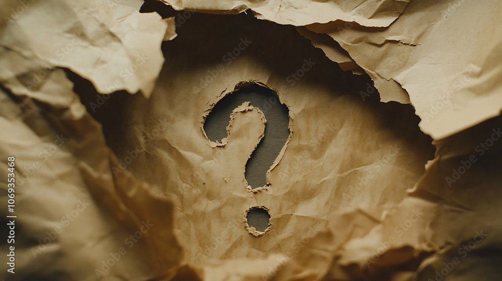 Poster what's new? torn paper revealing question mark