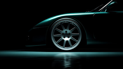 Wheel of a sport car in the dark