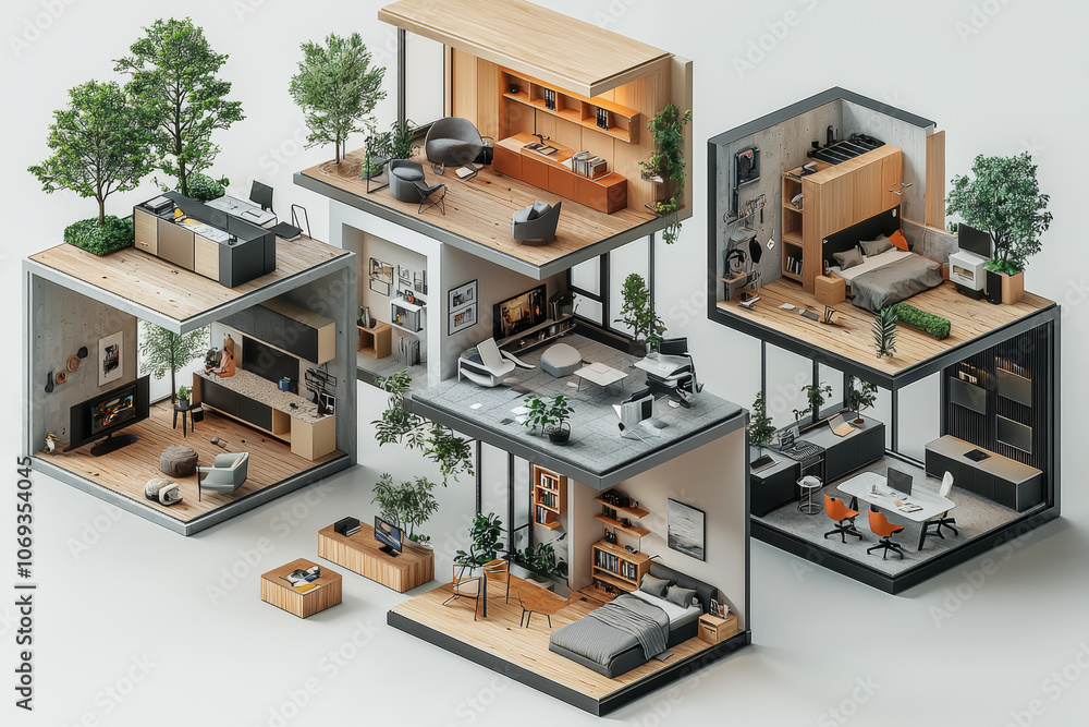 Poster images of flexible work arrangements, with people working from both home and office, showcase the dy