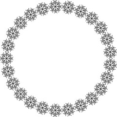 Snowflake circle frame. Winter snowflake round border.