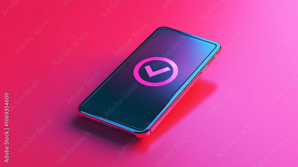 Poster vector 3d illustration of mobile phone with check mark on screen, digital financial services and onl