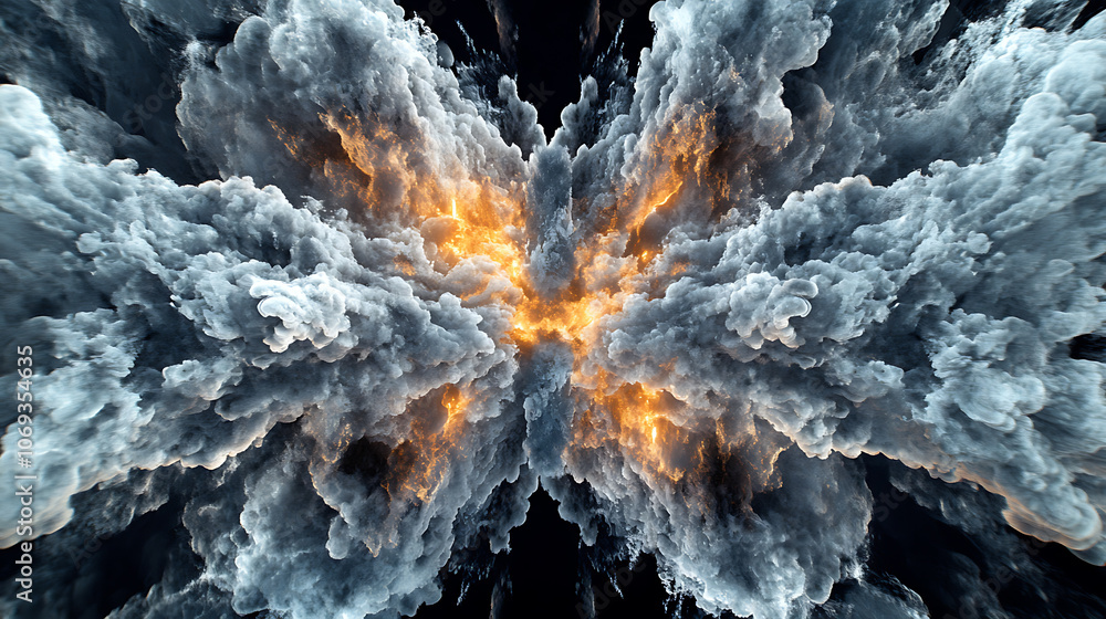 Poster vertical video, 3d smoke explosion shockwave effect and divergent wave isolated on black background,