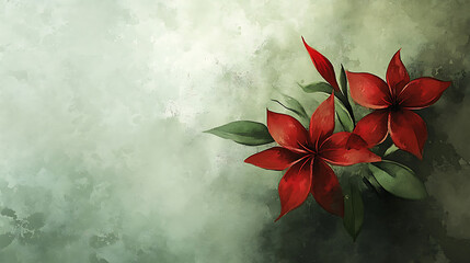 watercolor red and green flowers background