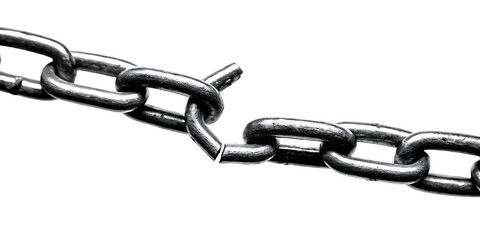 Obraz premium Broken metal chain isolated on a white background.AI GENERATED