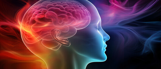 Abstract Human Brain with Colorful Smoke Background