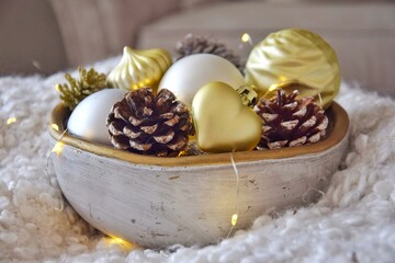 Beautiful Christmas baubles. Holiday decor.