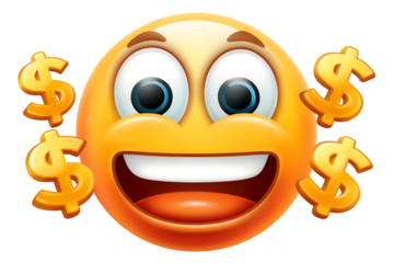 cartoon emoticon with dollars on white background.AI GENERATED