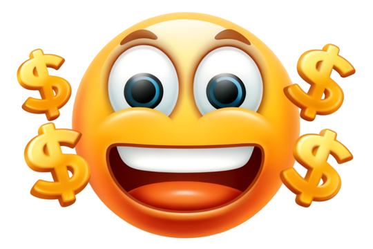 cartoon emoticon with dollars on white background.AI GENERATED