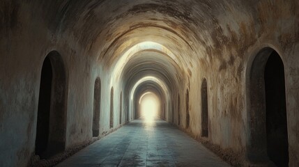 Fototapeta premium A dark tunnel with a beam of light at the end, often used as a symbol of hope and guidance