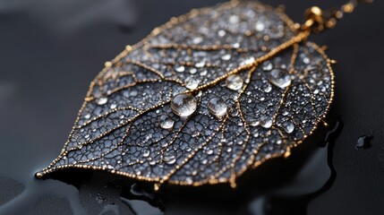 Golden Leaf with Dew Drops