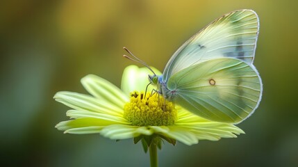 Butterfly resting on a vibrant green flower, nature-inspired close-up.
