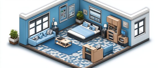 Naklejka premium the Future of Living with an Isometric Illustration of a Smart Home Integrated with Modern Technology and Comfort