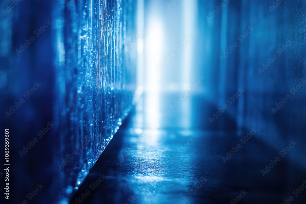 Poster a dark and mysterious hallway with a single source of light shining through the window