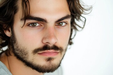Obraz premium Close-up of a man's face with a beard, suitable for use in portraits or profile shots