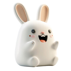 A cheerful cartoon rabbit with big ears and a joyful expression sitting on a transparent background ready to bring smiles