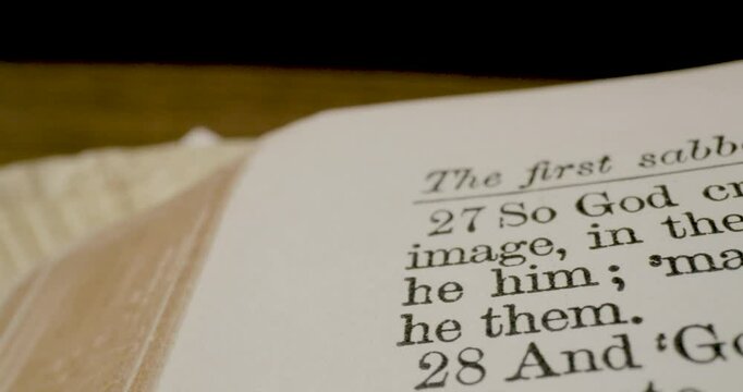 Holy Bible Macro Text God Created Man In His Image Genesis Pan Right