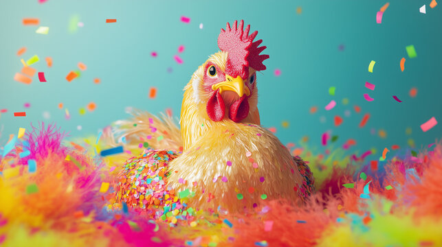 Colourful Hen with Confetti