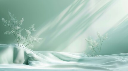 Minimalistic Green Background with Floral Accents