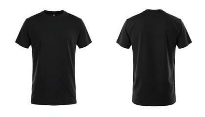 Naklejka premium Black t shirt front and back view, isolated on white background. Ready for your mock up design template isolated with white highlights, png