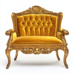 Fototapeta premium Gold Luxury Baroque Armchair with Ornate Carvings and Plush Velvet Upholstery