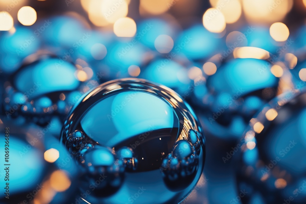 Poster a close-up shot of a collection of shiny balls, ideal for use in advertisements or promotional mater