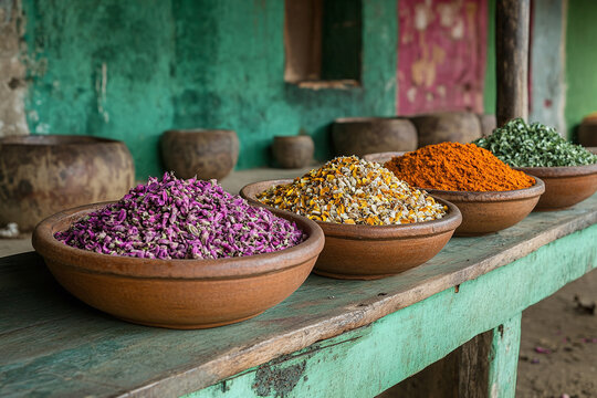 the colorful spices and herbs in a Colombian kitchen.