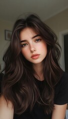 Naklejka premium brown haired girl with beautiful dark hair