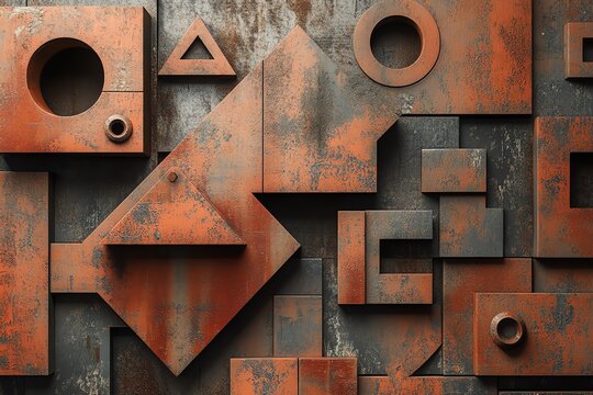 Formes 3D rouille mate avec un style industriel vintage..