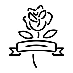 A linear icon of a rose tattoo with a ribbon