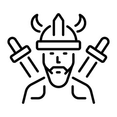 A linear icon of viking character 