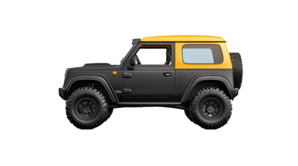 Yellow and Black Mini SUV on Light Transparent Background