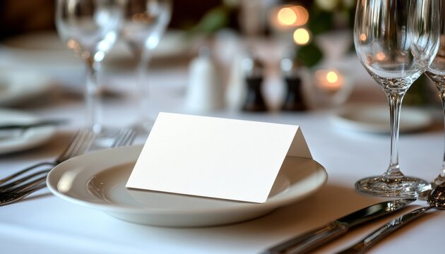 Elegant dinner table setting with personalized place card at a formal event