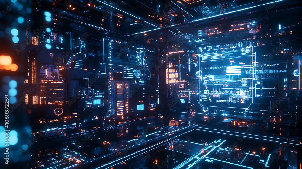 Poster An advanced industrial Internet of Things (IIoT) smart factory concept, showcasing abstract 3D holographic display of hightech automation and futuristic technology integration in manufacturing