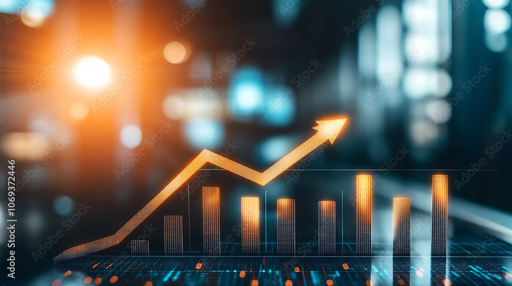 Poster arrow chart showing business growth on a digital transformation background