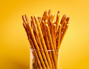 pretzel sticks isolated on yellow background
