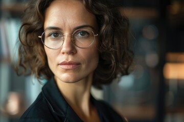 A person wearing glasses looks directly at the camera