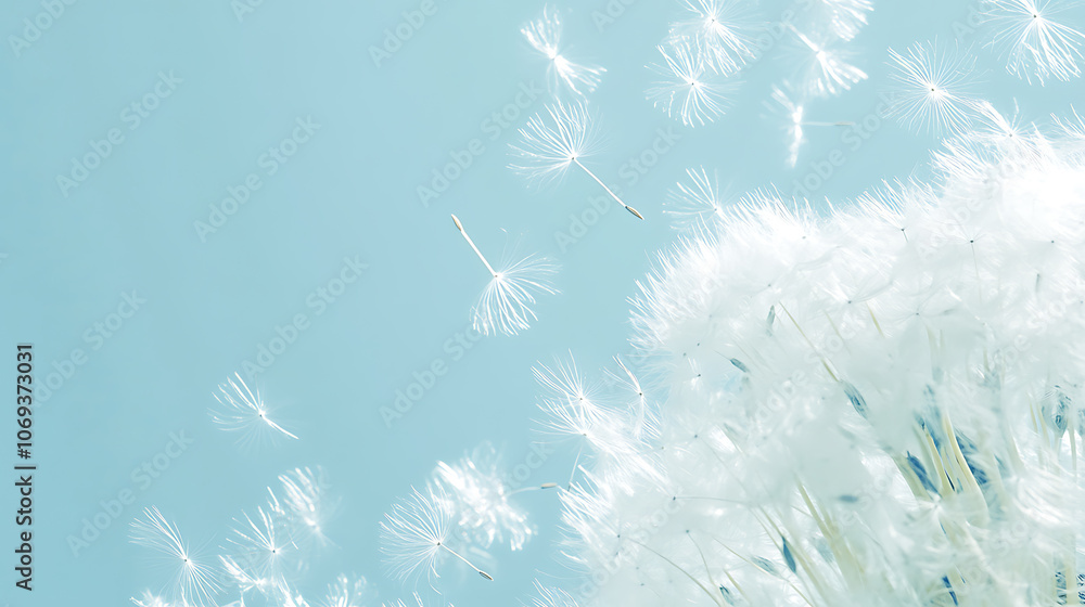 Poster dandelion fluff background for aesthetic minimalism style background, beige, neutral and pastel colo