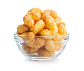 Puffed crispy Peanut flips in bowl isolated on white background.