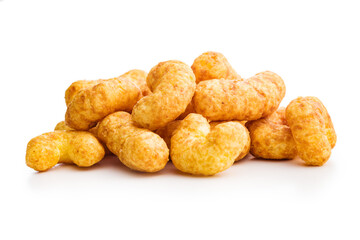 Puffed crispy Peanut flips isolated on white background.