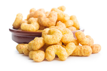 Puffed crispy Peanut flips isolated on white background.