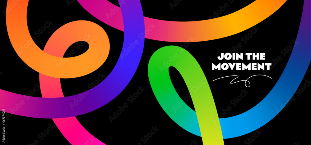 Poster Abstract Background with Swirl Gradient Lines. Color Curves Shapes with Neon Gradients. Wavy Celebration Rainbow Colored Ribbons