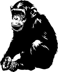 detalied black and white chimpanzee illustration