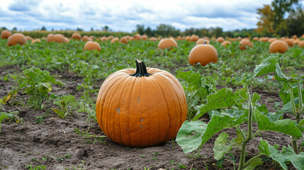A field of giant pumpkins ready for harvest.