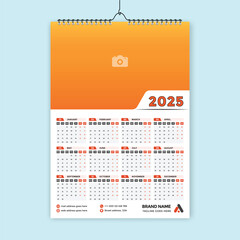 2025 wall calendar single page template with modern design and organized by monthly layout