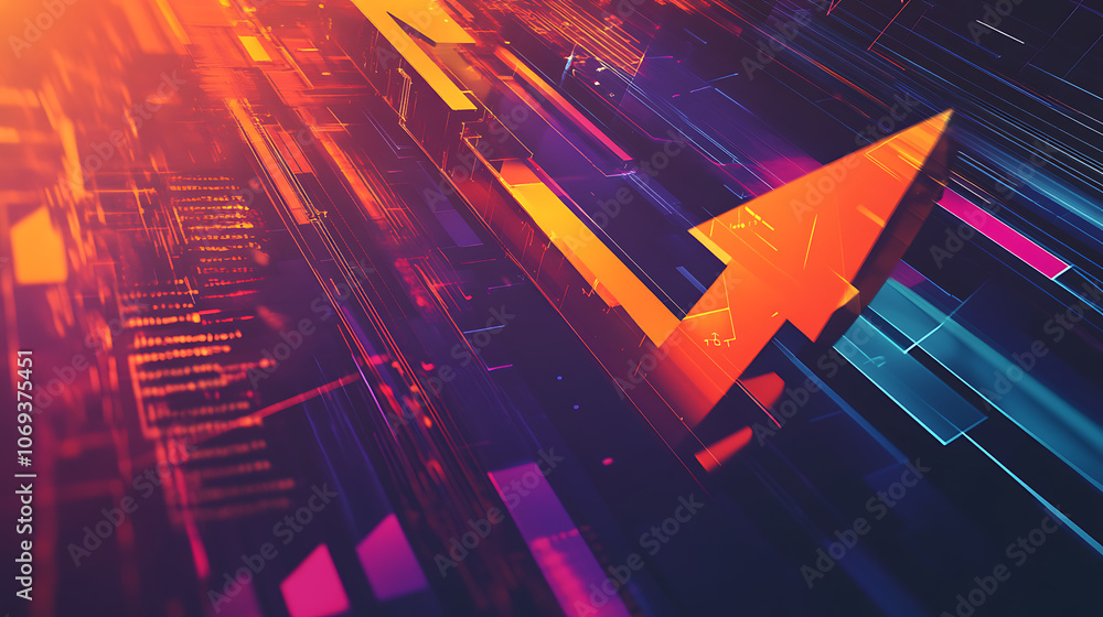 Poster a stylized graphic of an upward-pointing arrows symbolizing business development, growth, and dynami