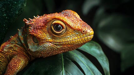Fototapeta premium Chinese water dragon perched on plant its natural habitat. National Reptile Day celebration