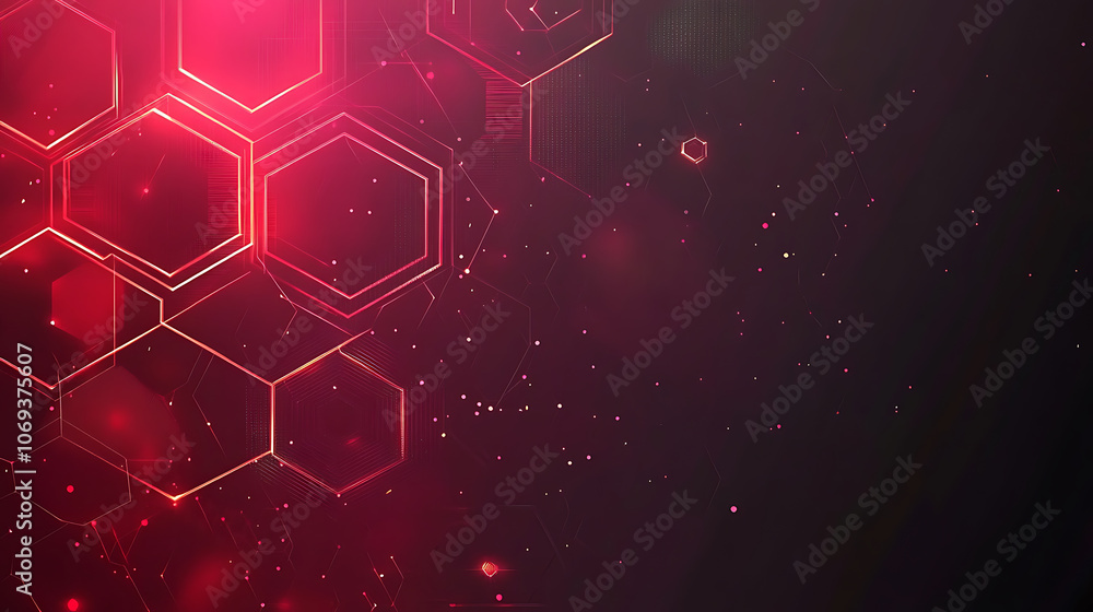 Poster abstract dark hexagon pattern on red neon background technology style, modern futuristic geometric s